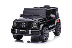 Kinder-Elektroauto Mercedes G mit hohen Türen, schwarz, Einsitzer, 12V-Batterie, 2,4 GHz Fernbedienung, 2 x Motor, Hinterradaufhängung, USB-/AUX-Eingang, ORIGINAL-Lizenz