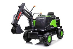 Elektrischer Bagger für Kinder Volvo Excavator 12V mit Baggerschaufel vorne, Einsitzer, grün, weicher Kunstledersitz, MP3-Player mit USB/TF/AUX-Eingang, Heckantrieb, 2 x 35W Motor, EVA-Räder, 12V/14Ah Akku, lizenziert