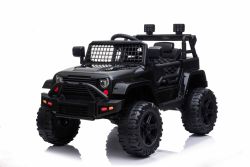 OFF ROAD Elektro-Aufsitzwagen mit Hinterradantrieb, schwarz, 12-V-Batterie, hohes Fahrgestell, breiter Sitz, hängende Achsen, 2,4-GHz-Fernbedienung, MP3-Player mit USB, LED-Leuchten